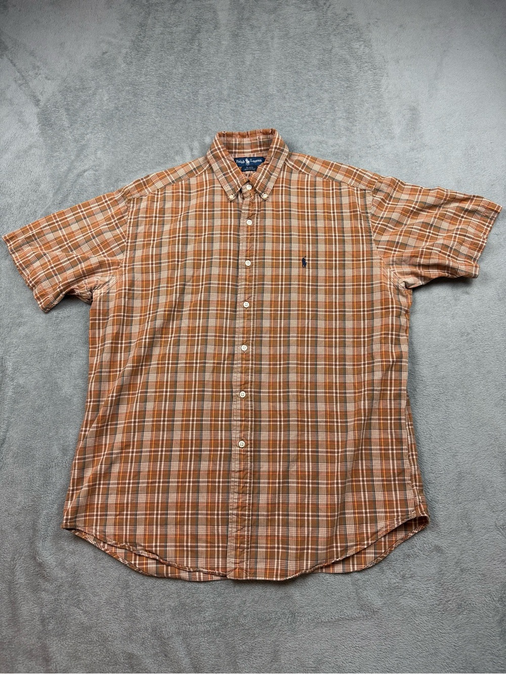 Vintage Polo Ralph Lauren Blake Fit Orange & Brown Plaid Polo Shirt Size L